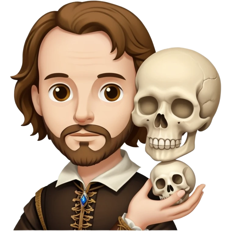 Shakespeare holding a skull referencing Hamlet emoji