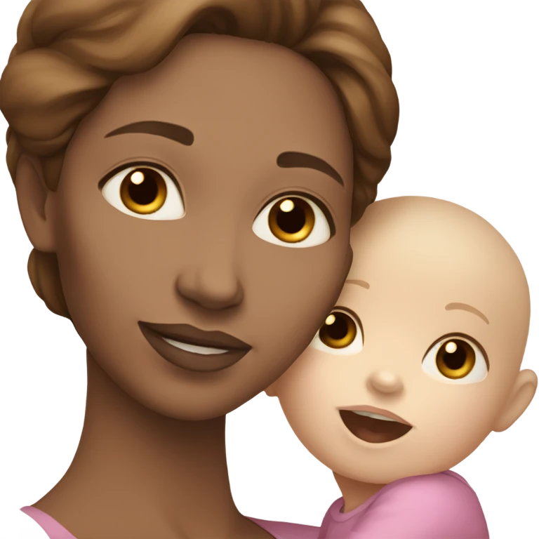 A white skinned mother with brown hair holding her white skin and brown hair baby girl emoji