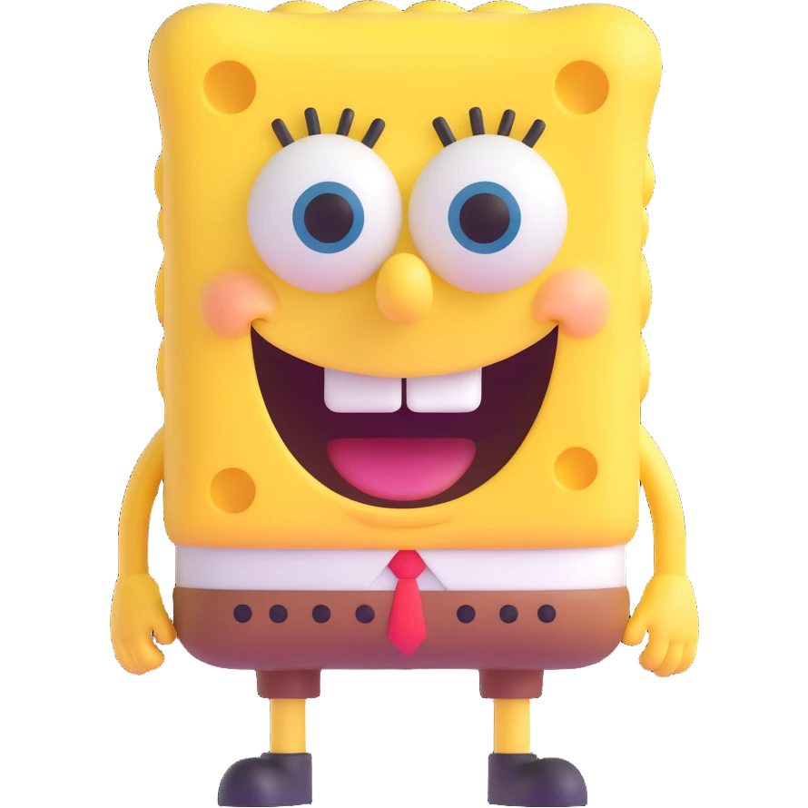 Spongebob Squarepants, 3D emoji style, rounded features, big smile emoji