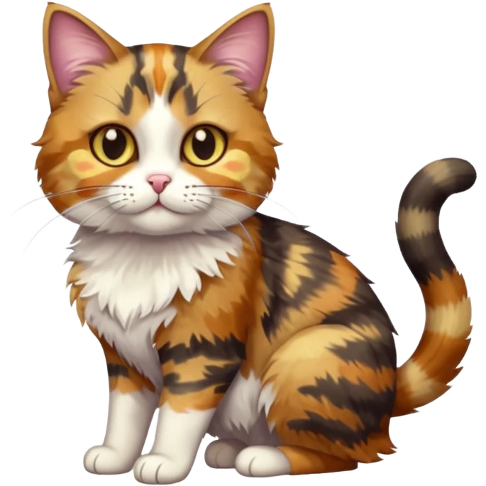 full body colourful light patched calico tabby cat with hazel eyes playing emoji