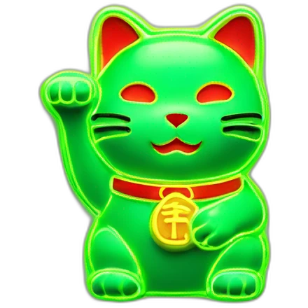 maneki neko 3d in the form of green neon sign emoji