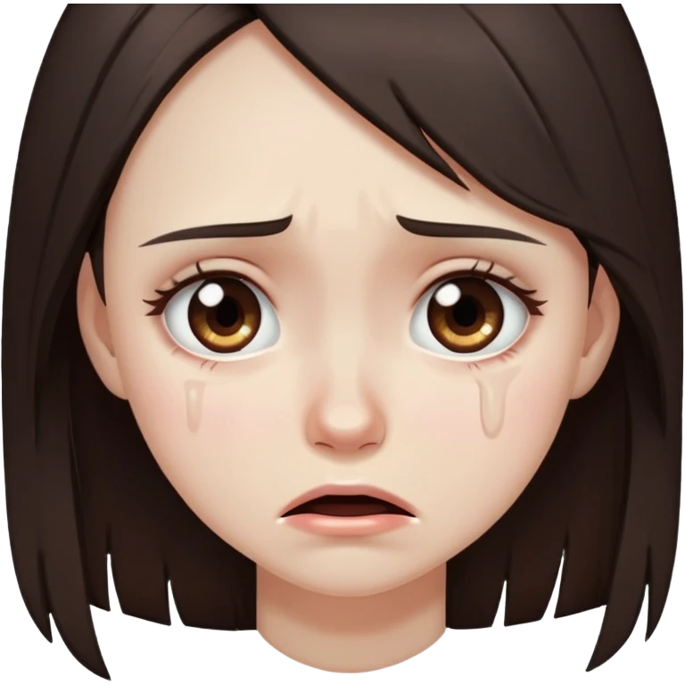 girl with long dark brown hair brown eyes and pale skin crying mental breakdown emoji