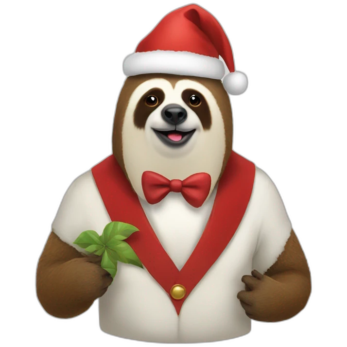 Santa Claus with a sloth on his shoulder and the sloth has a bow tie emoji