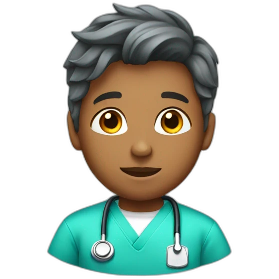 A child wearing medical scrubs, his hair is not very long  emoji