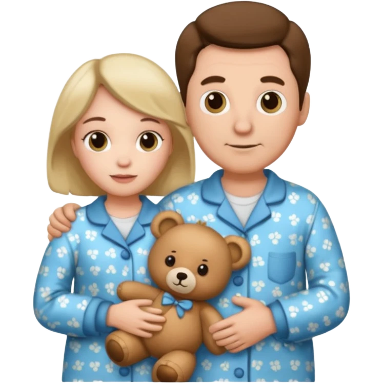 ma and pa kettle wearing pajamas and holding teddy bears emoji