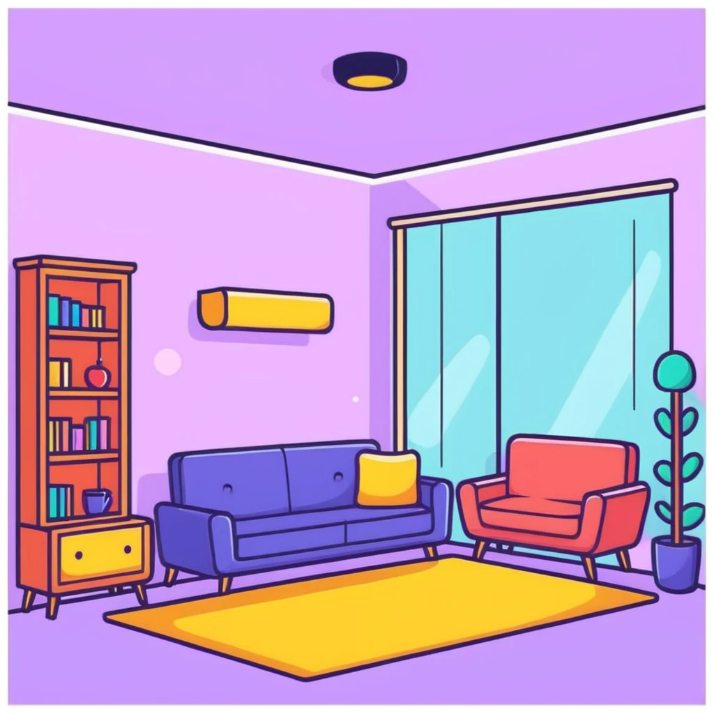 cozy room with furniture and magical sparkles floating above the furniture emoji