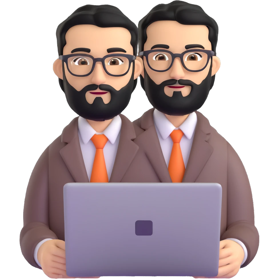 single professional man with medium black beard, neat black hair, connected unibrow, olive tan skin, brown eyes, glasses, prominent nose, wearing clean business casual attire, holding a laptop, centered portrait emoji