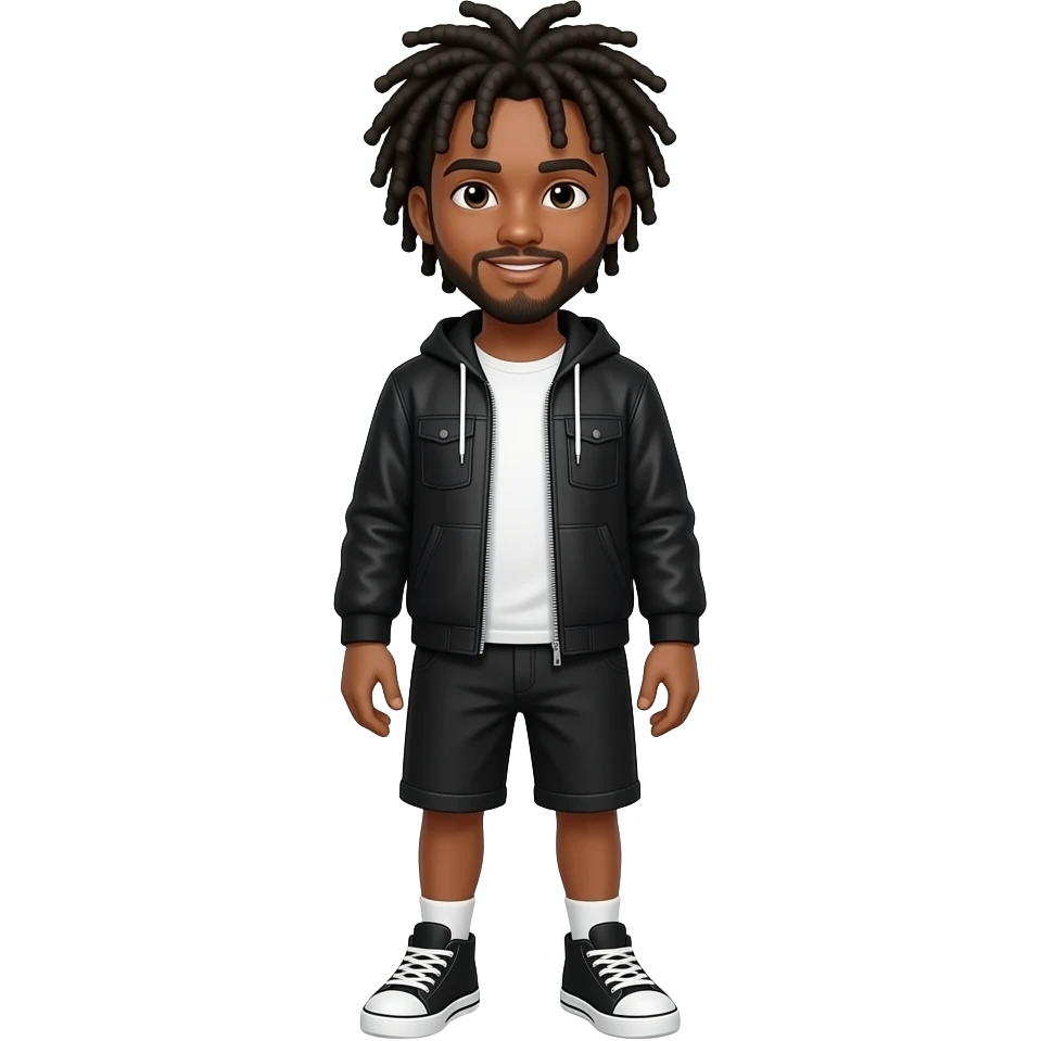 A tall black teenager boy with dreads and goatee whole body with black and white cloths emoji
