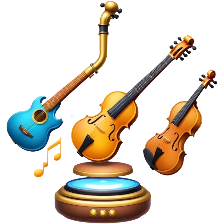 musical instruments levitating and surrounded by magic emoji