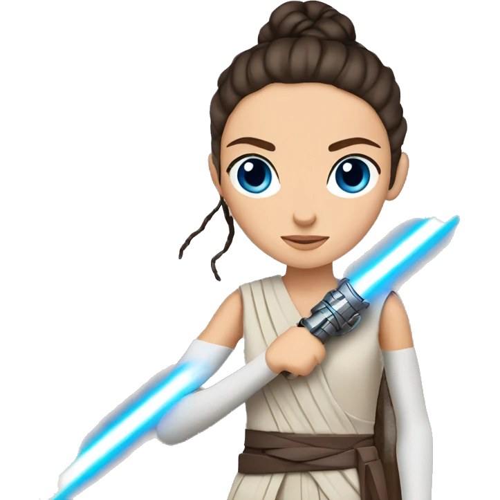 star wars rey with blue eyes and braids and light saber emoji