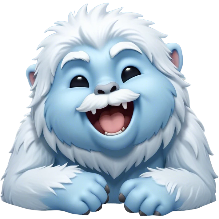 Cinematic Cute Yawning Yeti Portrait Emoji, with a charming, fluffy, snow-dusted figure in gentle whites and cool blues, head tilting back in a wide, endearing yawn with softly closed, peaceful eyes and a content little smile, simplified yet irresistibly adorable, highly detailed with a soft, frosty glow and outline capturing the serene slumber of a yeti! emoji