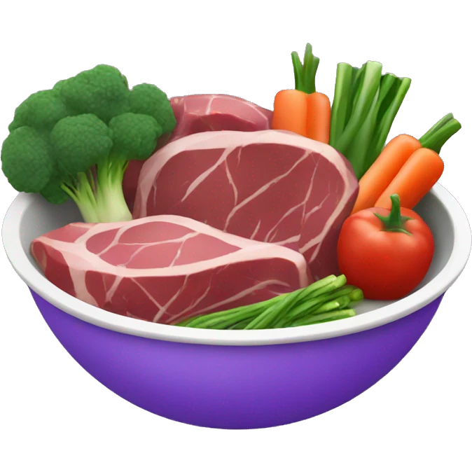 meat and vegetables in purple bowl emoji
