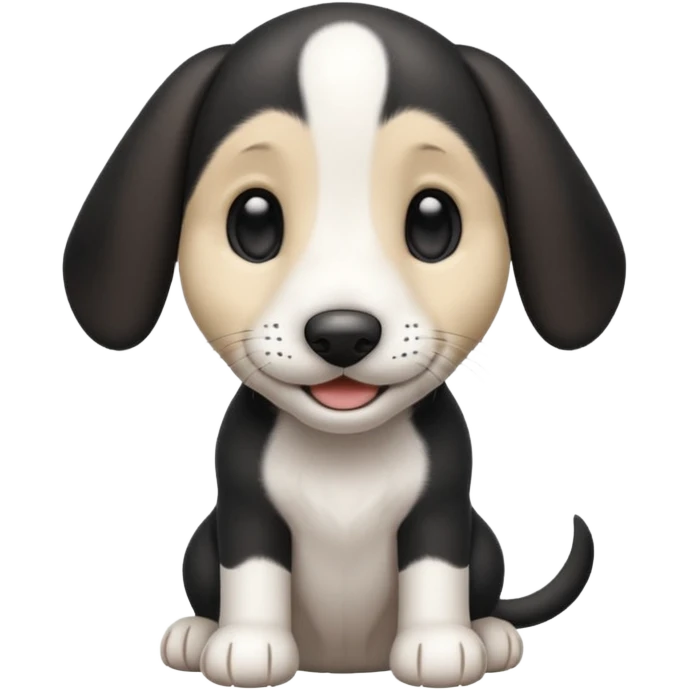 Black and white hound puppy, smiling, smooth coat. emoji