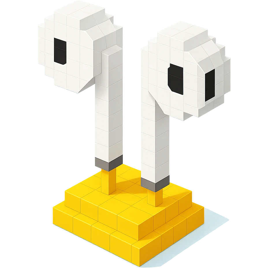 white EarPods headphones with a matte finish placed on a simple stand emoji