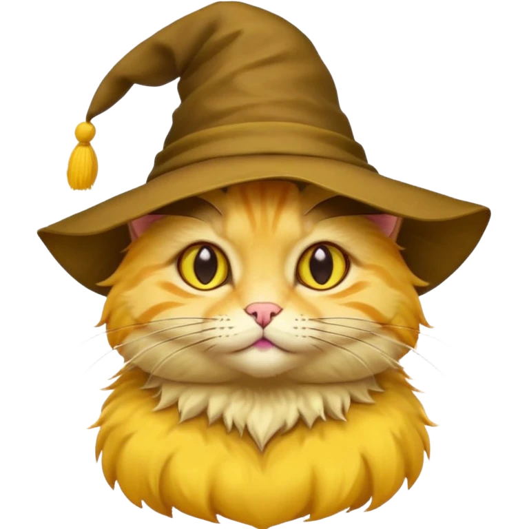 Yellow cat emoji wearing a sorting hat emoji