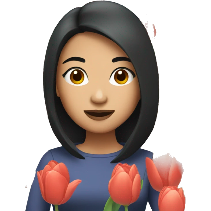 Asian woman with dark hair and tulips emoji
