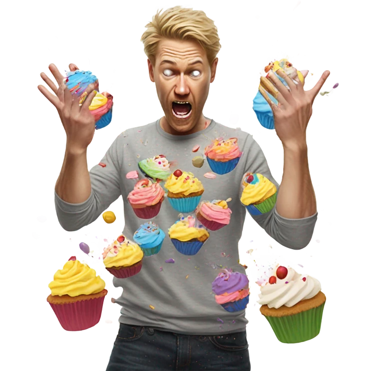 white man destroying cupcakes with his hands emoji