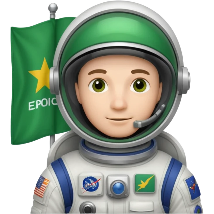 male astronaut with green flag in hand emoji