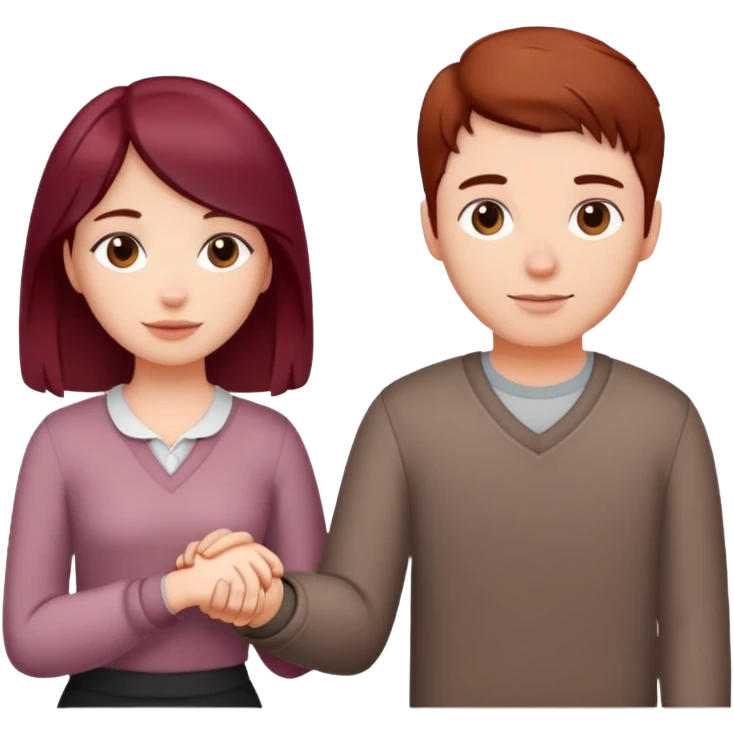 Burgundy haired girl holding brunette boyfriends hand emoji