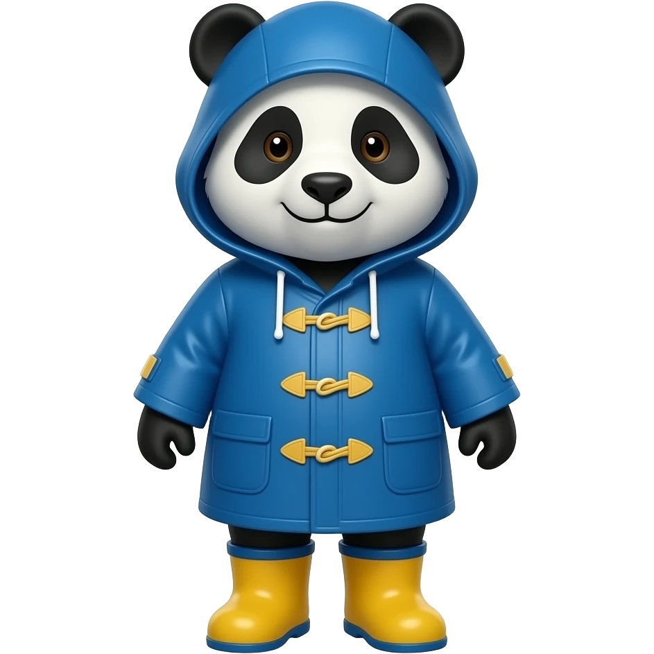 Panda with paddington blue full raincoat and rainboots emoji