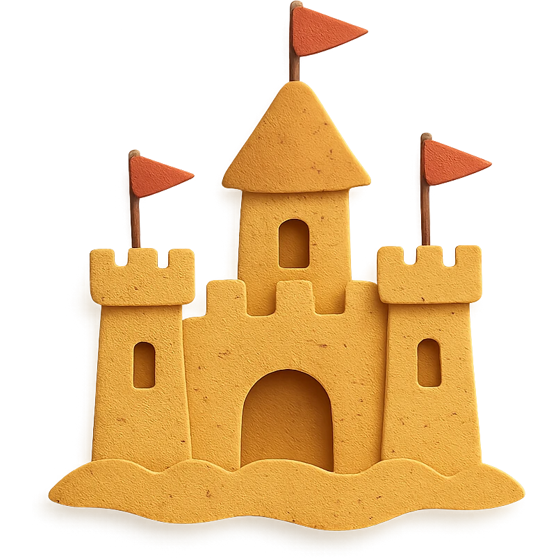 detailed and playful sand castle with flags in paper-craft style emoji