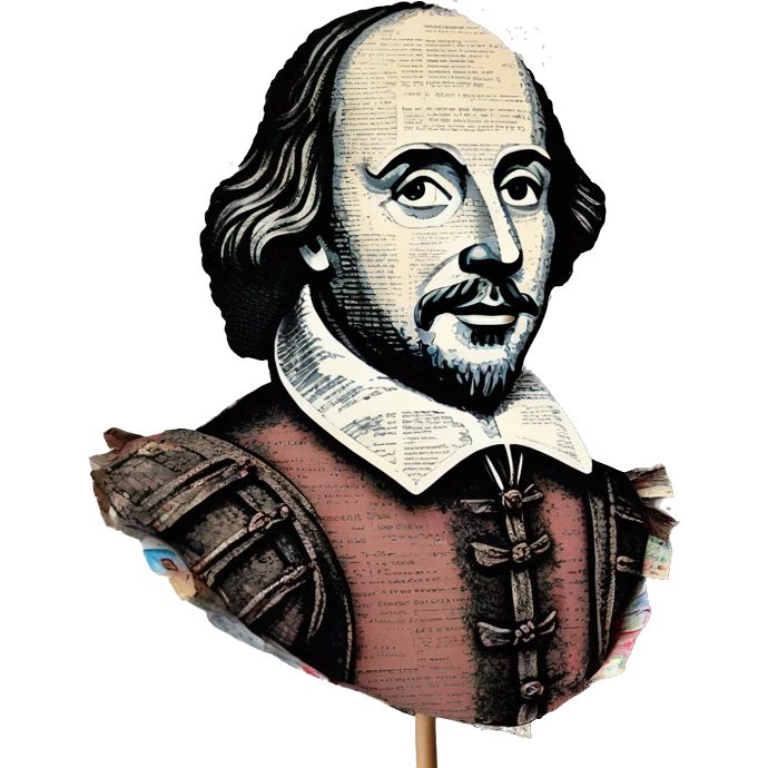 Shakespeare made of newspaper cuttings 420 roses flowers emoji