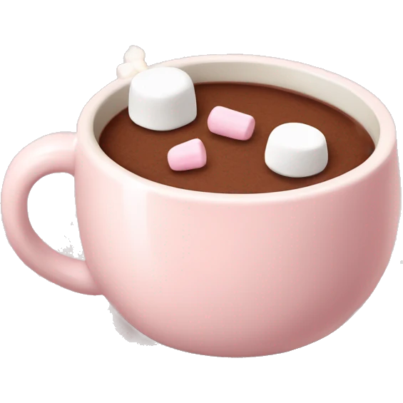 pale pink mug of cacao with mini marshmallows  emoji