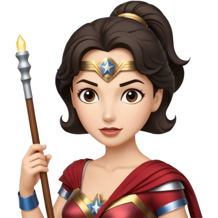 Wonder Woman holding white orchestra conductor’s baton emoji