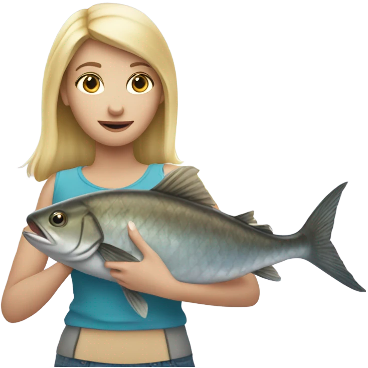 Blonde girl fishing big fish  emoji