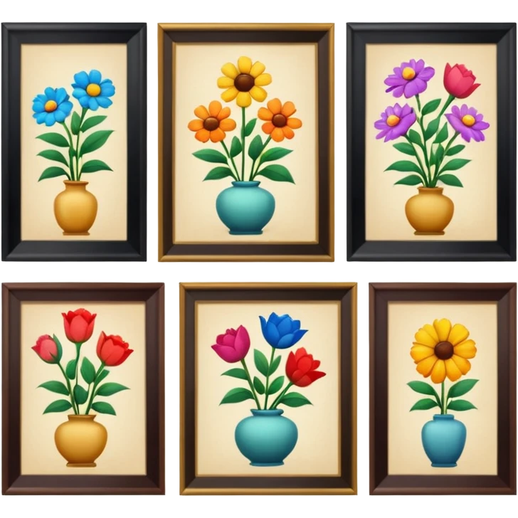 a few pictures on the wall with flowers without other objects emoji