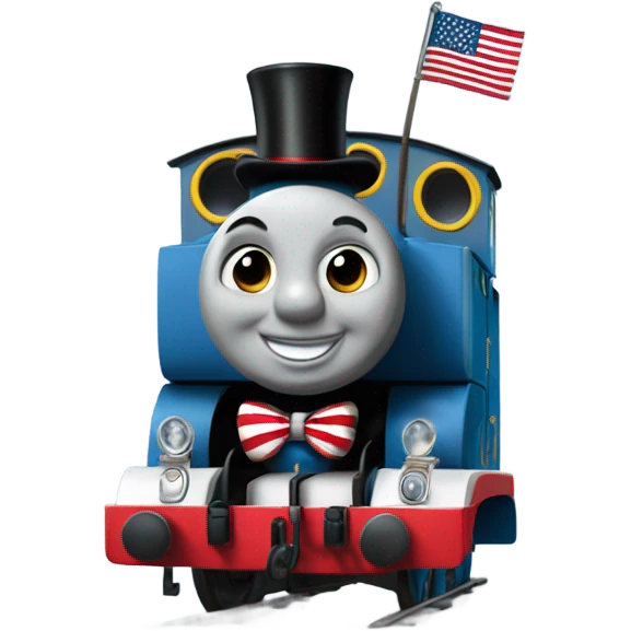 thomas the tank engine wearing a suit with an American flag emoji