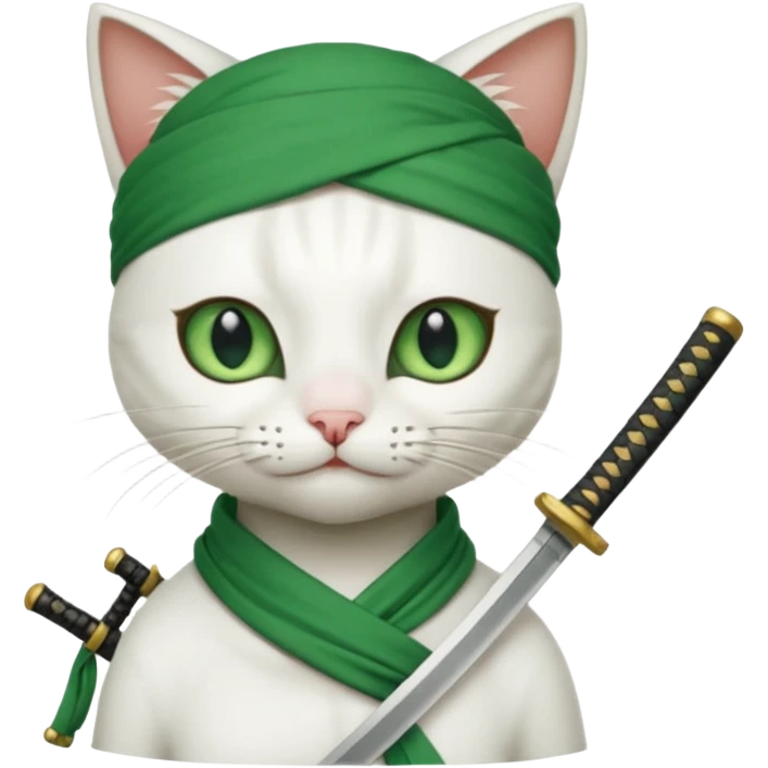 un gato blanco con reeferencia a roroa zoro emoji