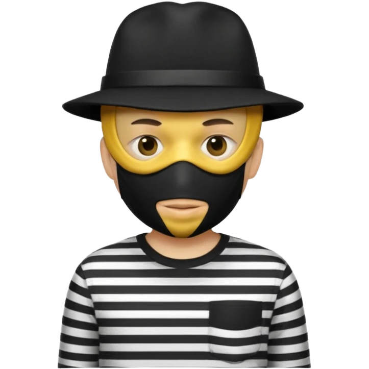 Shrugging shoulders emoji but wearing cliche robber outfit not holding any money, emoji yellow skin tone emoji