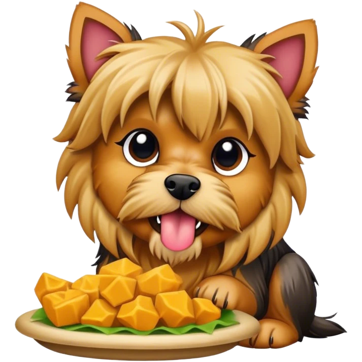 Yorkshire terrier eating a lion emoji