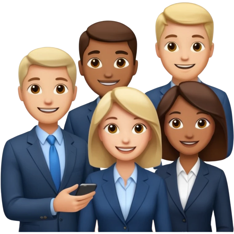 сделай деловых коллег, которые радосно что-то обсуждают emoji