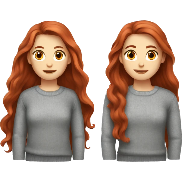 Redhead girl in red sweater, long hair with white skin and grey eyes  emoji