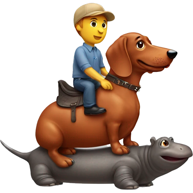 Red dachshund riding hippo emoji