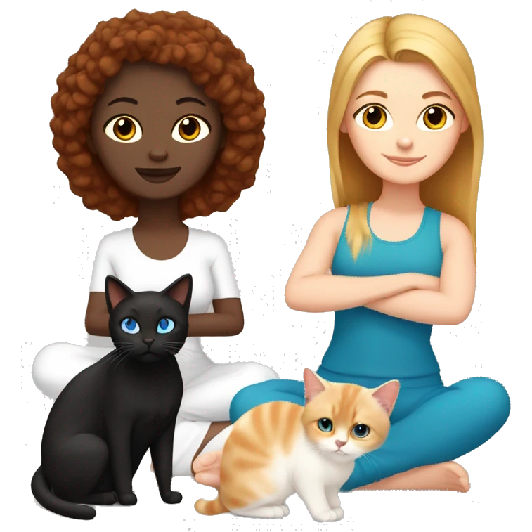 Yoga White girl with black air blue eyes and one red cat and one birman cat emoji