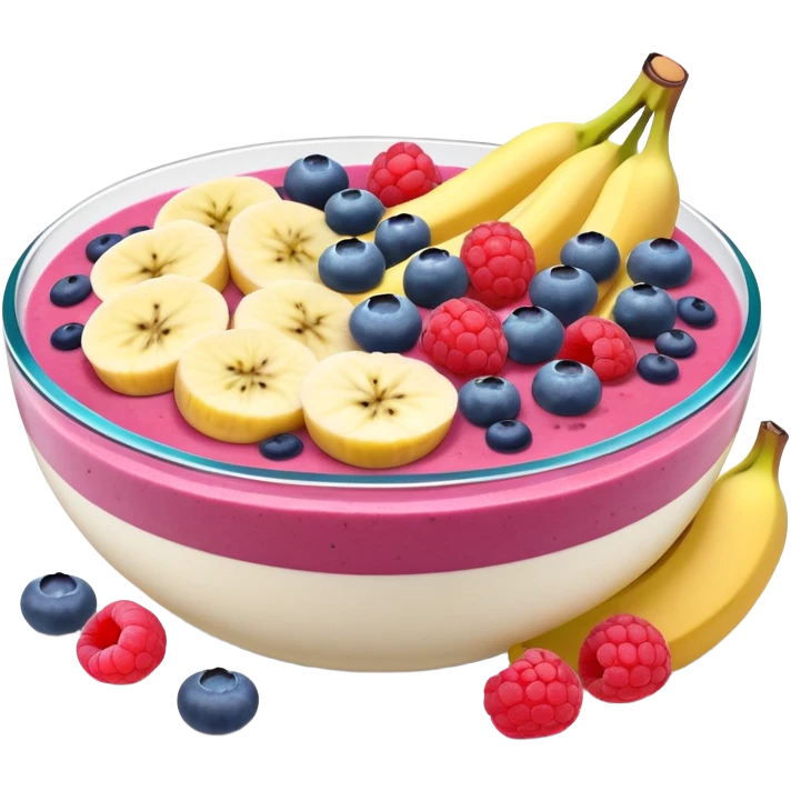 smoothie bowl with bananas, raspberries and blueberries  emoji