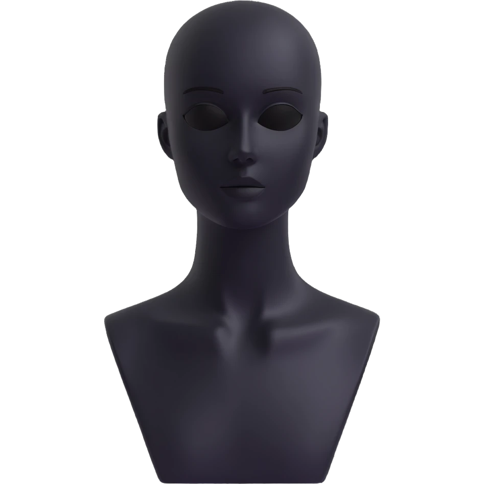 Matte black mannequin in the style of a default avatar. Monochrome with no lines. Minimalistic flat vector icon, iOS style, thin black contour on white. Completely black eyes are not just pupils emoji