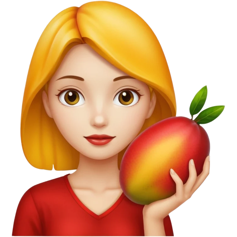 A girl holding a mango emoji