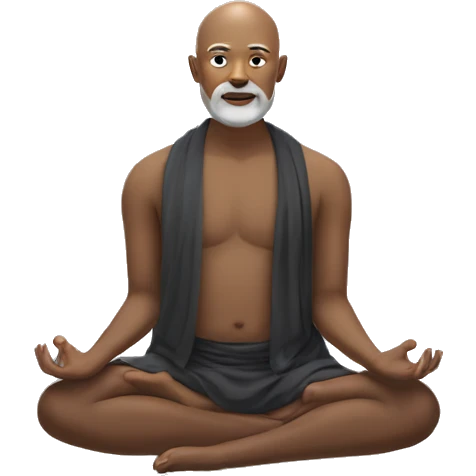 Bald Guru with dark skin, white beard in lotus position emoji