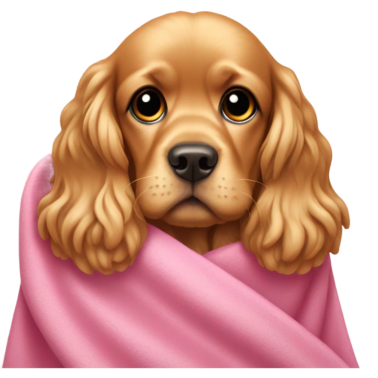 golden Cocker spaniel in a pink blanket emoji
