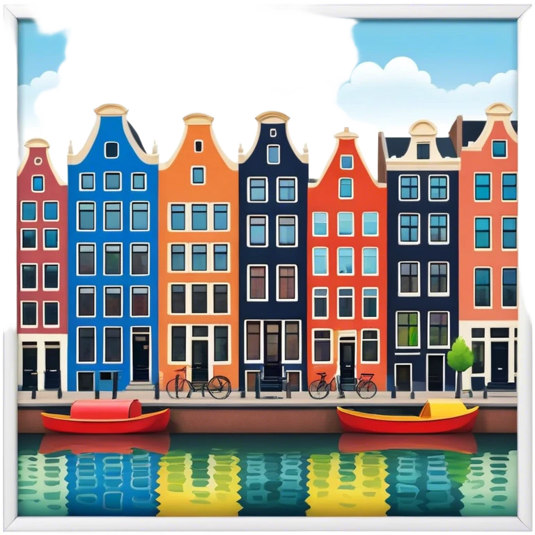 Cinematic Realistic Amsterdam Canal Houses Landmark Emoji, featuring narrow, gabled facades in vibrant colors. emoji