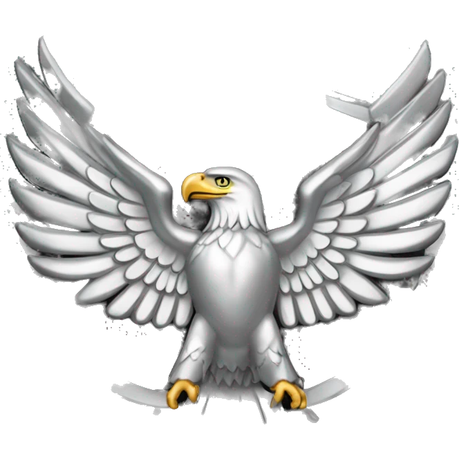 Create an emoji of a US Army O-6 Colonel insignia: a silver eagle with outstretched wings, clutching arrows and a shield on its chest. Ensure it is distinctly silver. emoji