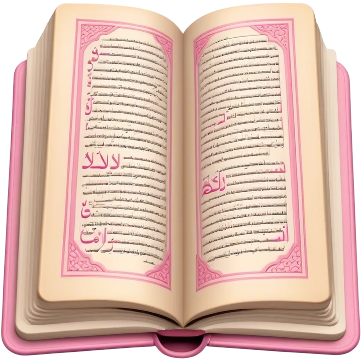 Quran like an emoji, keep it open but keep the theme beige and pink make sure its fully open and also make sure that its just words in the open Qur'an. emoji