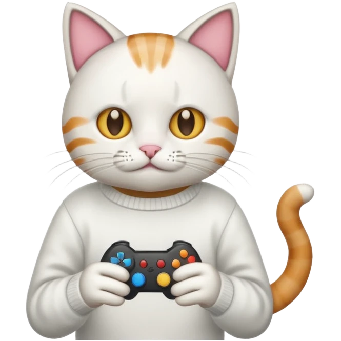 cat wearing a white sweater playing video games emoji