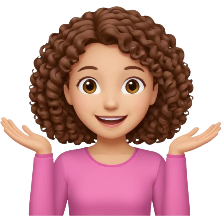 fun cute loud popular pretty girl modest curly brown hair pink top excited emoji