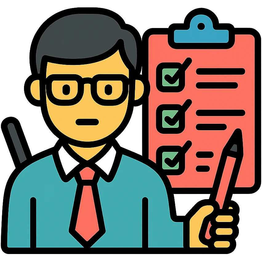 color outline icon of a perfectionist checking a checklist, precise and organized emoji