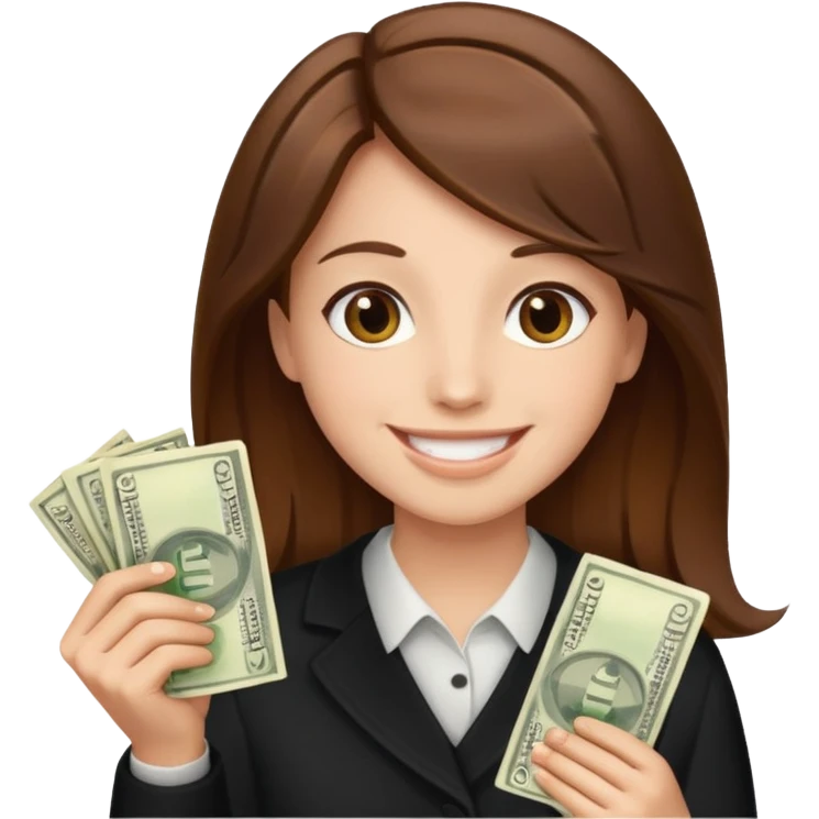 brown hair person who holds money emoji